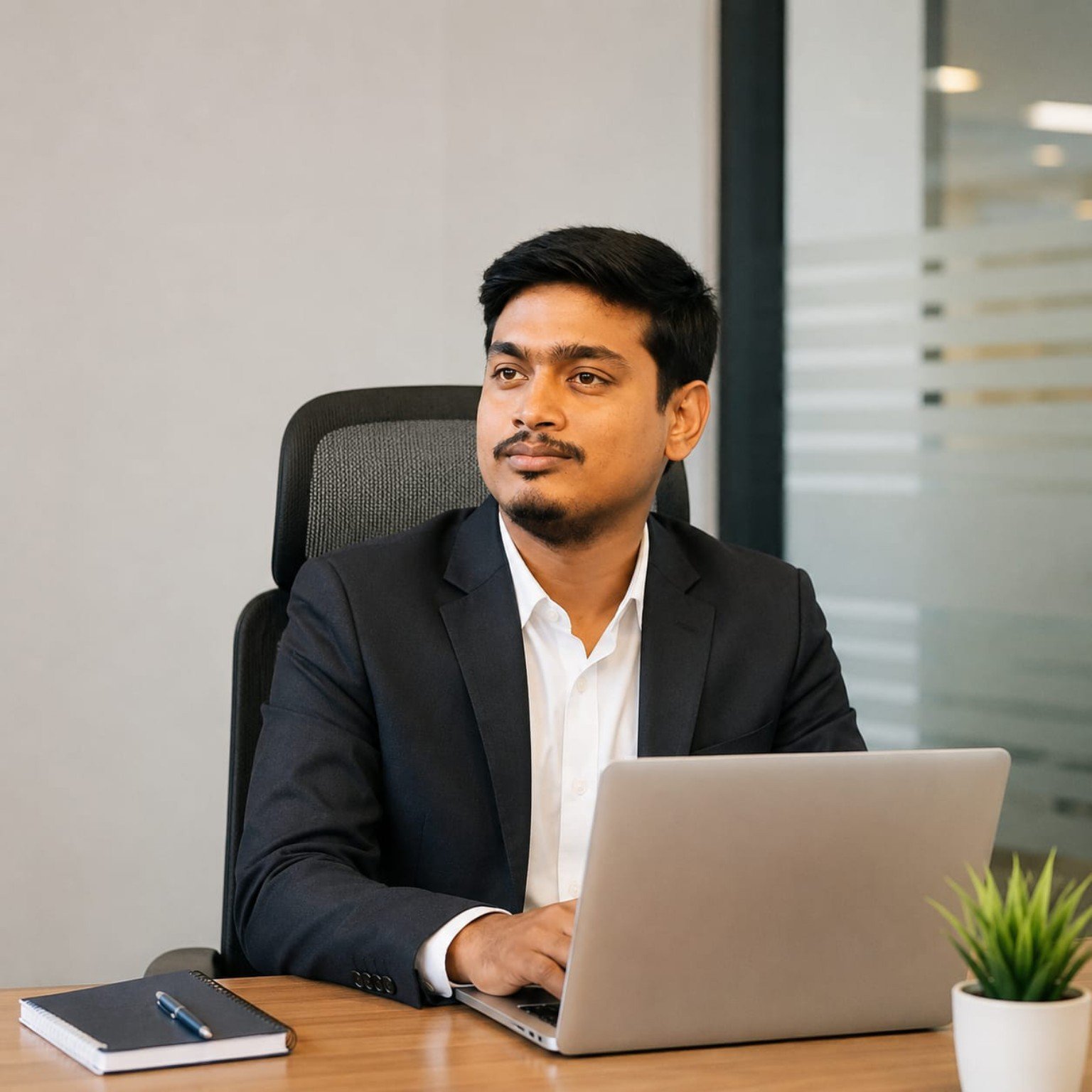 Professional faculty member working on laptop